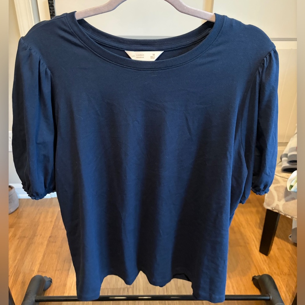 LC Lauren Conrad Dark Blue Short Sleeve Top